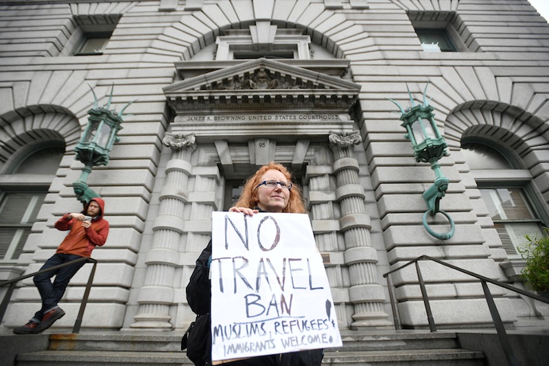 Beth Kohn protests against US President Donald Trump's executive order travel ban, outside the 9th US Circuit Court of Appeals courthouse in San Francisco, on February 7, 2017. u00e2u20acu201d Reuters pic