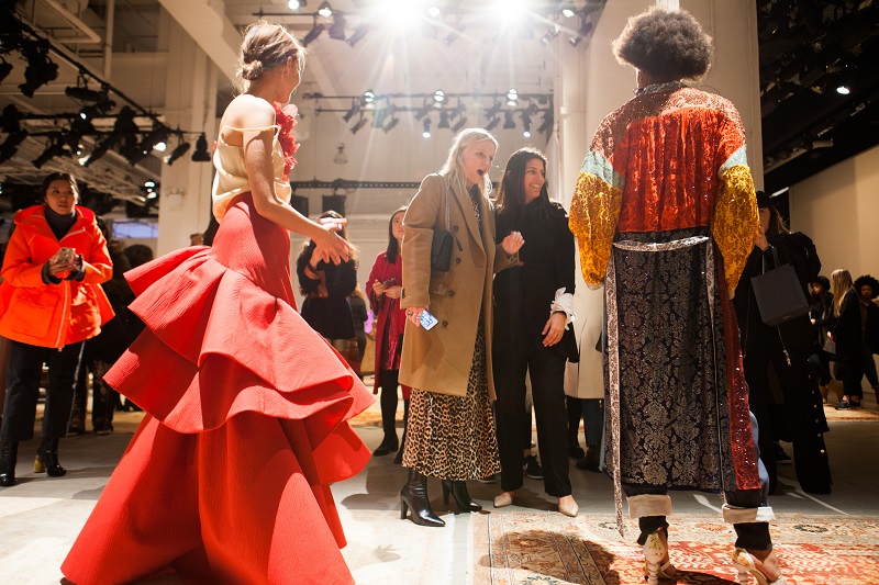 Laura Brown, the new editor in chief of InStyle magazine, with Rosie Assoulin for a sneak-preview of the designer’s new collection during New York Fashion Week, February 13, 2017. ― Picture by Danny Ghitis/The New York Times