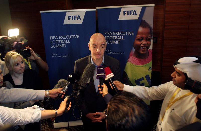 Fifa President Gianni Infantino speaks to the media in Doha, Qatar, February 16, 2017. u00e2u20acu201d Reuters pic