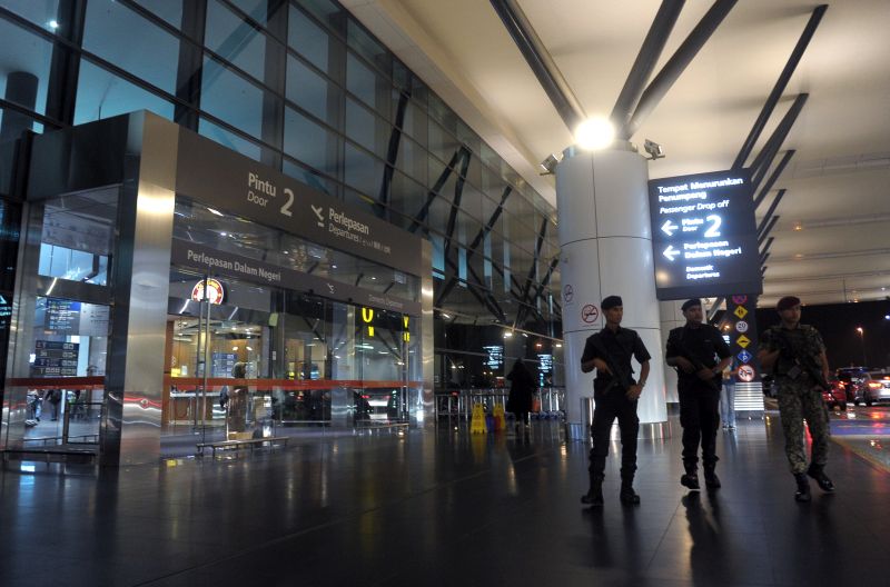 Personnel from Malaysian armed forces on patrol at the KLIA2 International Airport in Sepang, outside Kuala Lumpur, February 25, 2017. u00e2u20acu201d Bernama pic