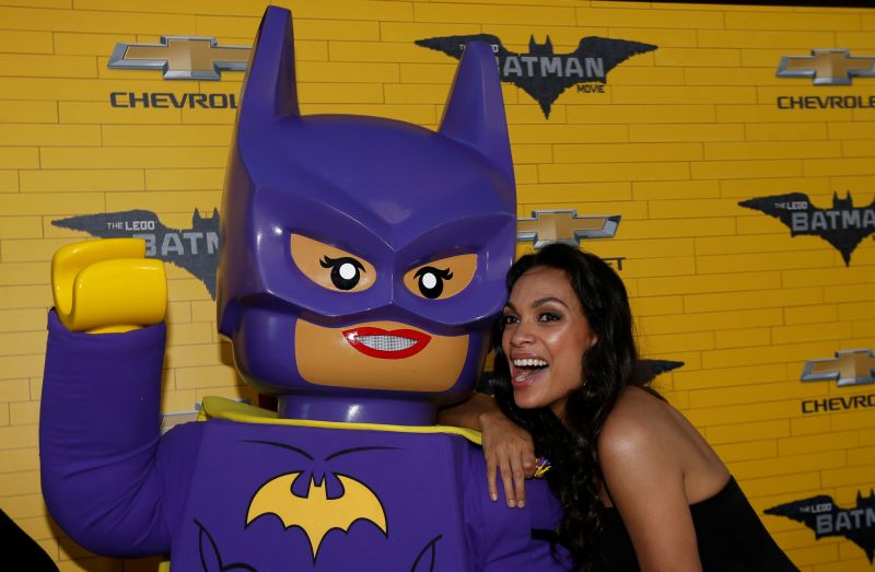 Cast member Rosario Dawson poses with a Lego character at the premiere of the movie u00e2u20acu02dcThe LEGO Batman Movieu00e2u20acu2122 in Los Angeles. u00e2u20acu2022 Reuters pic