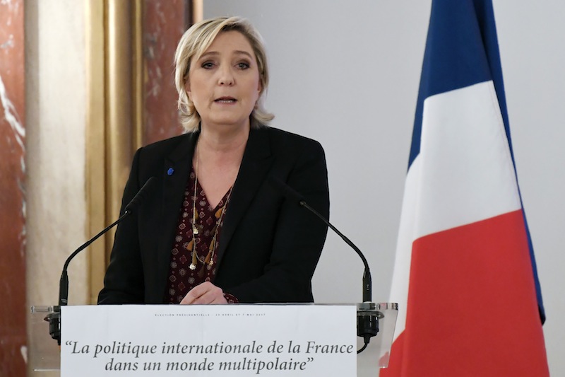 Marine Le Pen delivers a speech focused on 'France's international politic in a multipolar world' in Paris, on February 23, 2017. u00e2u20acu201d AFP pic