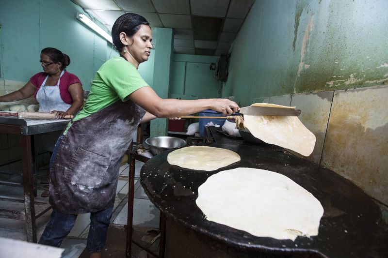 Roti is cooked at Pope Amin’s restaurant San Fernando, Trinidad and Tobago.