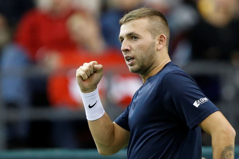 Britain's Daniel Evans reacts during his singles match against Canada's Denis Shapovalov during the Davis Cup World Group First Round. u00e2u20acu2022 Reuters pic