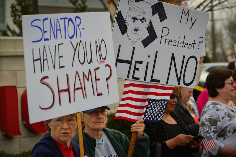 Protestors gather outside an event where US Senator Mitch McConnell is scheduled to speak in Louisville, February 22, 2017. u00e2u20acu201d Reuters pic