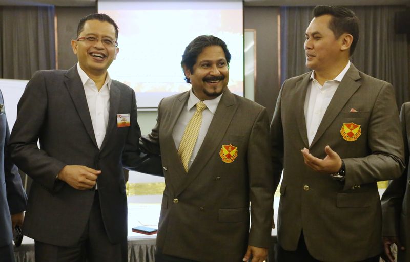 (From left) Shahril, Subahan and Abdul Rauf are all smiles after being elected to lead FAS. u00e2u20acu201d Malay Mail pic