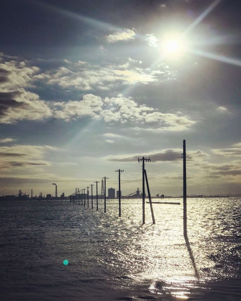 Egawa Beach in Kisarazu is known for its telephone poles sticking out of the sea. — TODAY pic