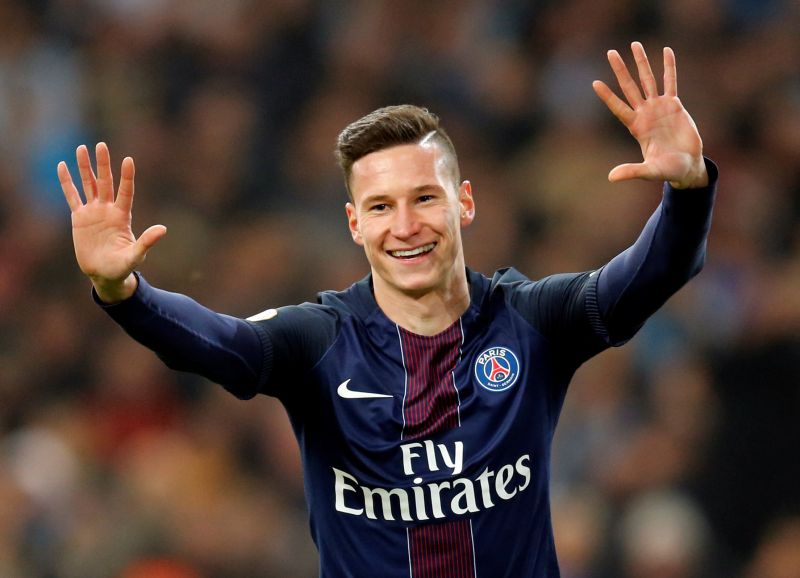 Paris Saint-Germain's Julian Draxler reacts after scoring a goal against Marseille. u00e2u20acu2022 Reuters pic