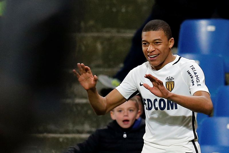 Monaco's Kylian Mbappe Lottin after scoring in the French Ligue 1 match away to Montpellier February 7, 2011. u00e2u20acu201d Reuters pic 