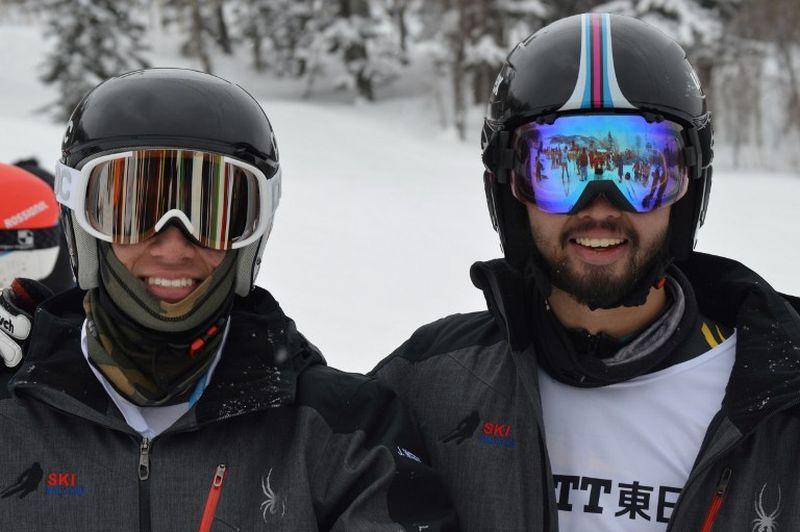 Othman Mirzan (right), the grandson of Tun Dr Mahathir Mohamad, and compatriot Jeffrey Webb (left) posing after becoming the first Malaysians to compete in alpine skiing at the Asian Winter Games in Sapporo. u00e2u20acu2022 AFP pic