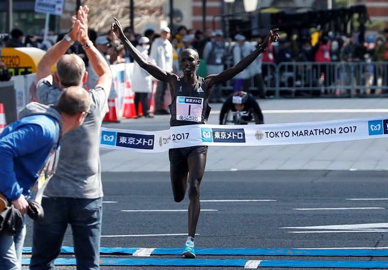 Winner Wilson Kipsang of Kenya crosses the finish line at the Tokyo marathon February 26, 2017. u00e2u20acu201d Reuters pic