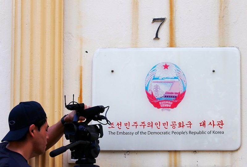 A journalist films the signage outside the North Korean embassy in Kuala Lumpur March 9, 2017.  u00e2u20acu201d Reuters pic