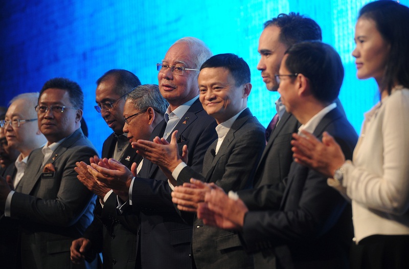 Prime Minister Datuk Seri Najib Razak (centre) and Alibaba CEO Jack Ma (fourth from right) at the launch of the Digital Free-Trade Zone in Kuala Lumpur, March 22, 2017. u00e2u20acu201d Bernama pic
