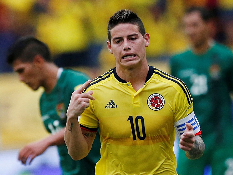 Colombiau00e2u20acu2122s James Rodriguez celebrates after scoring his goal against Bolivia at the Roberto Melendez Stadium in Barranquilla, Colombia March 23, 2017. u00e2u20acu201d Reuters pic
