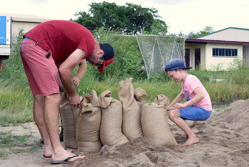Residents fill sandbags in preparation for the arrival of Cyclone Debbie in the northern Australian town of Bowen, located south of Townsville March 27, 2017. — Picture courtesy of AAP/Sarah Motherwell via Reuters