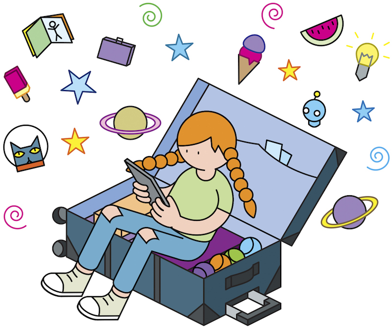 Long airplane and car trips are the time to let your children binge on apps — especially those that get them thinking. — Illustration by Nana Rausch/The New York Times