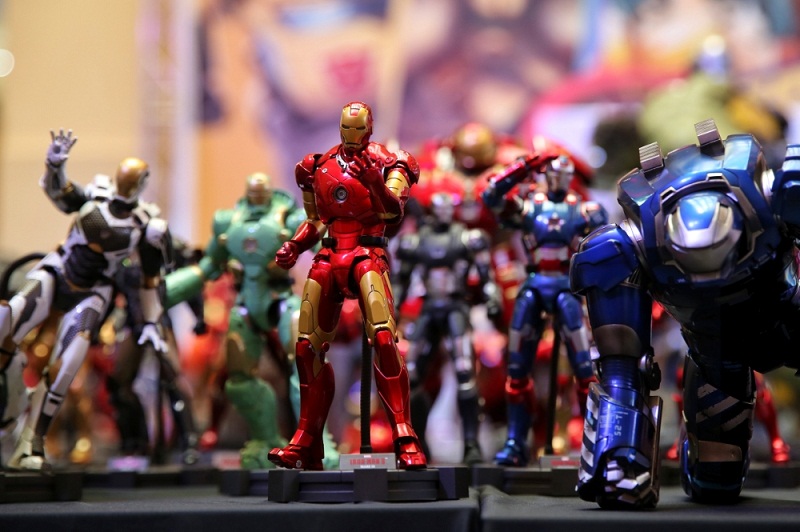 Some of the Hot Toys Iron Man 1:6 scale figures being displayed at the exhibition. 