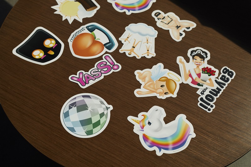 Stickers of new emoji for the Grindr app at the companyu00e2u20acu2122s headquarters in West Hollywood, California, March 14, 2017. u00e2u20acu201d Picture by Brad Torchia/The New York Times