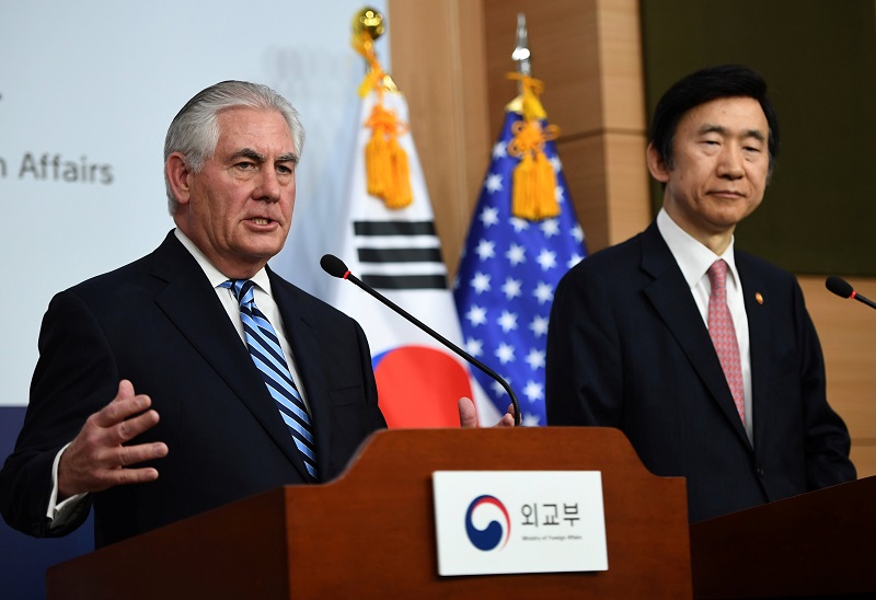 US Secretary of State Rex Tillerson (left) speaks as South Korean Foreign Minister Yun Byung-Se looks on during a news conference in Seoul, South Korea March 17, 2017. u00e2u20acu201d Reuters pic