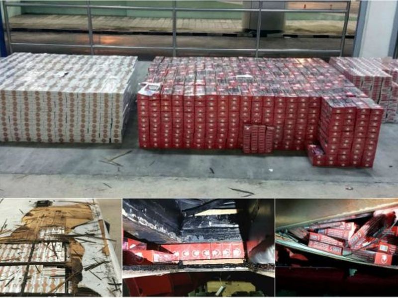 The total amount of cigarettes seized which were hidden in the roof compartment, the air con duct  and the roof luggage compartment. u00e2u20acu2022 Picture  courtesy of Immigration & Checkpoints Authority/TODAY