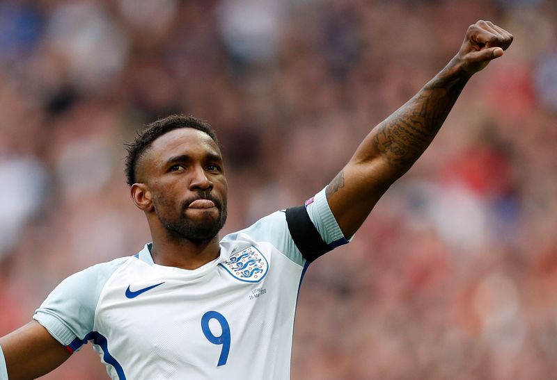 Jermain Defoe celebrates scoring England's first goal in the World Cup qualifying match against Lithuania at Wembley Stadium March 26, 2017. u00e2u20acu201d Reuters pic