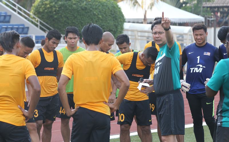 Coach Ong Kim Swee gives intructions to the players during training March 15, 2017. u00e2u20acu201d Picture by Razak Ghazali