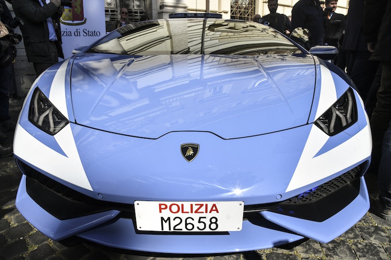 A picture shows the front of the new police's car Lamborghini 'Huracan' during a press conference at the Interior Ministry 'Viminale' in Rome, on March 30, 2017. u00e2u20acu201d AFP pic 