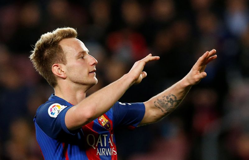 Barcelona's Ivan Rakitic celebrates a La Liga goal against Sporting Gijon in Barcelona March 1, 2017. u00e2u20acu201d Reuters pic