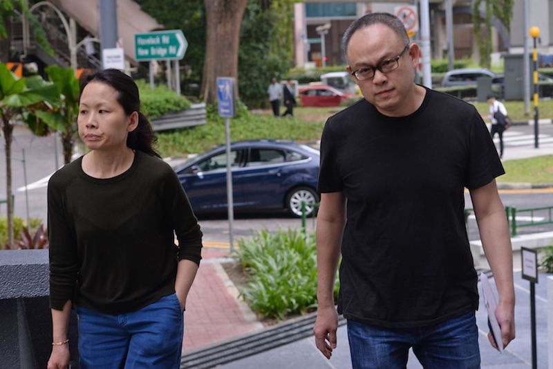Lim Choon Hong (right) and wife Chong Sui Foon, couple charged with abusing their maid, arriving at the State Courts on March 26, 2017. u00e2u20acu201d TODAY pic