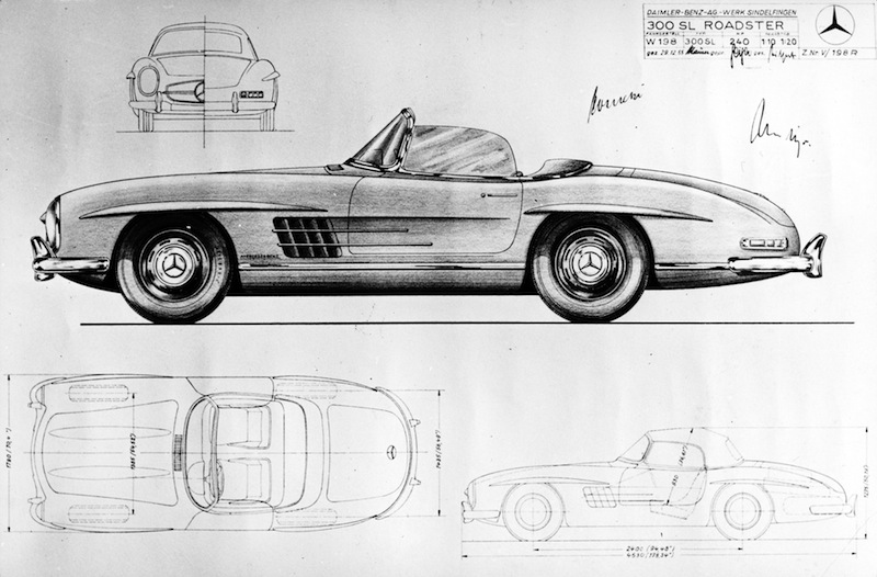 Mercedes-Benz 300 SL Roadster (W 198 II, 1957 to 1963). Drawing dated 29 December 1955. u00e2u20acu201d AFP pic 