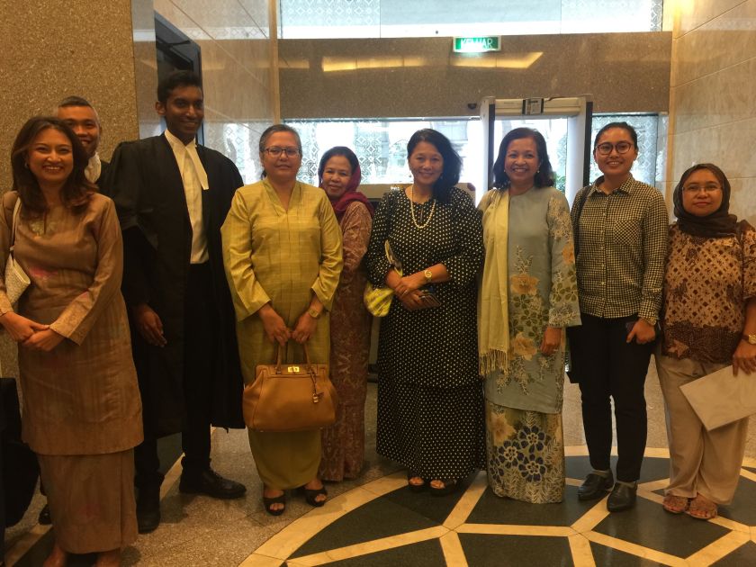 Lawyer Surendra Ananth (third from left) and members and supporters of Sisters in Islam celebrate a Court of Appeal decision at the Palace of Justice, Putrajaya March 2, 2017. u00e2u20acu201d Picture by Zurairi ARnn