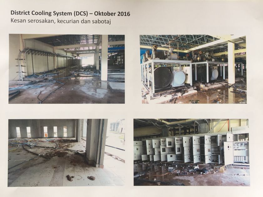 Photos showing damages to the district cooling system.