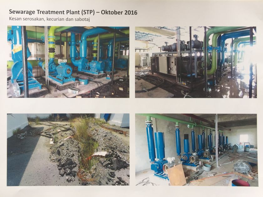 Photos showing damages to the sewage treatment plant.