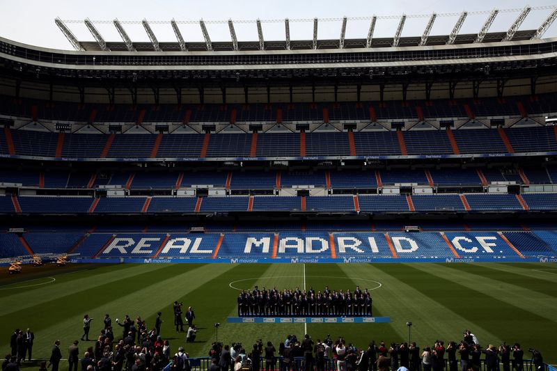 Real Madridu00e2u20acu2122s soccer and basketball teams posing during an event to announce Telefonica as Real Madridu00e2u20acu2122s new sponsor at Santiago Bernabeu stadium in Madrid, March 30, 2017. u00e2u20acu201d Reuters pic