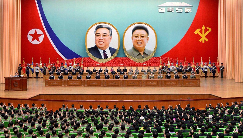 A general view of a national meeting to celebrate the fifth anniversary of leader Kim Jong-unu00e2u20acu2122s assumption of the top posts of the party and the state, in this undated photo taken in Pyongyang April 12, 2017. u00e2u20acu201d Picture courtesy of KCNA via Reuters
