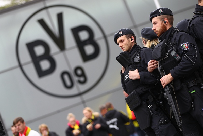 Police officers outside the stadium before the match between Borussia Dortmund and AS Monaco  at the Signal Iduna Park in Dortmund April 12, 2017. u00e2u20acu201d Reuters pic