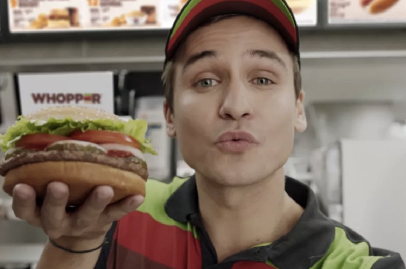 The Burger King ad, which became available on YouTube yesterday, will run nationally during prime-time on networks such as Spike, Comedy Central, MTV, E! and Bravo, and also on late-night shows starring Jimmy Kimmel and Jimmy Fallon. u00e2u20acu201d Screen capture vi