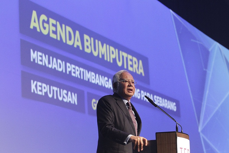 Prime Minister Datuk Seri Najib Razak speaks during the Bumiputera 2.0 Economic Transformation event in Kuala Lumpur April 19, 2017. u00e2u20acu201d Picture by Yusof Mat Isa