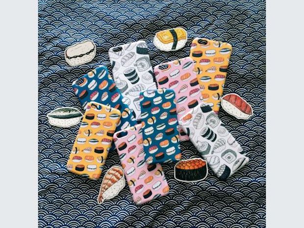 Popular Instagram artist Chirashi Bomb sells merchandise handphone covers with sushi print patterns online and at the upcoming Singapore Art Book Fair 2017. u00e2u20acu201d Picture courtesy of Ho Si Hui
