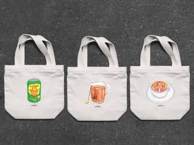 Small canvas tote bags featuring illustrations by Junel Fujinuki, also known as mypaperpigeon to her Instagram followers. — Picture courtesy of Junel Fujinuki