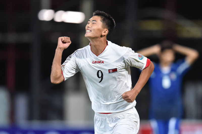 North Koreau00e2u20acu2122s Han Kwang-song is pictured during the AFC U-16 Championship Group C opener with a comfortable 3-0 win over Kuwait at Muangthong Stadium, Bangkok. u00e2u20acu201d AFC Hub/YouTube screengrab