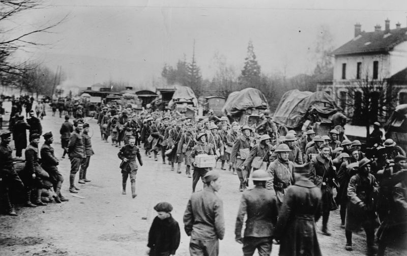 American troops march down a road in France in an undated photo taken during the First World War. The United States marks 100 years since their entry into World War One on April 6, 2017. u00e2u20acu2022 Reuters pic 