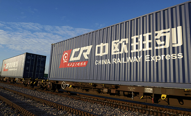 The logo of China Railway Express, a unit of Chinau00e2u20acu2122s state-run China Railway Corporation, a pictured on the side of shipping containers at DB Cargou00e2u20acu2122s London Eurohub rail freight depot in Barking, east London. u00e2u20acu201d AFP pic