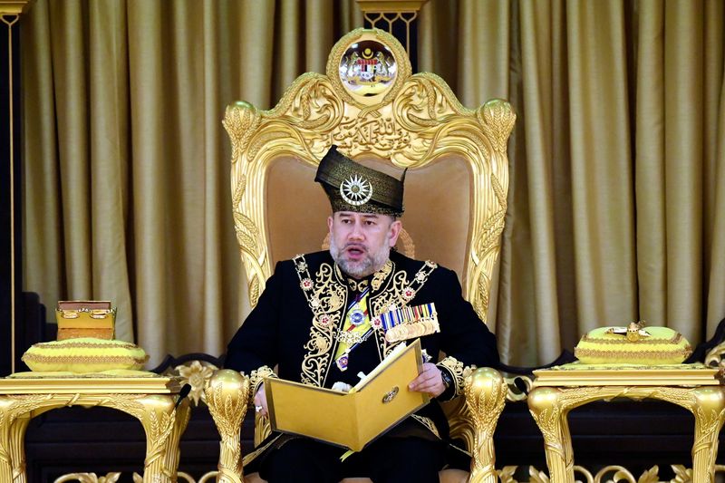 The Yang di-Pertuan Agong Sultan Muhammad V giving the Royal Address during his Installation Ceremony at Istana Negara in Kuala Lumpur, April.24, 2017. u00e2u20acu201d Bernama pic