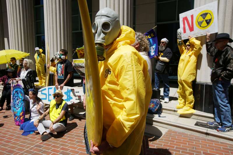 Protesters, some wearing wearing hazmat suits, stand outside San Diego Superior Courthouse to rally against nuclear waste disposal April 14, 2017. u00e2u20acu201d Reuters pic