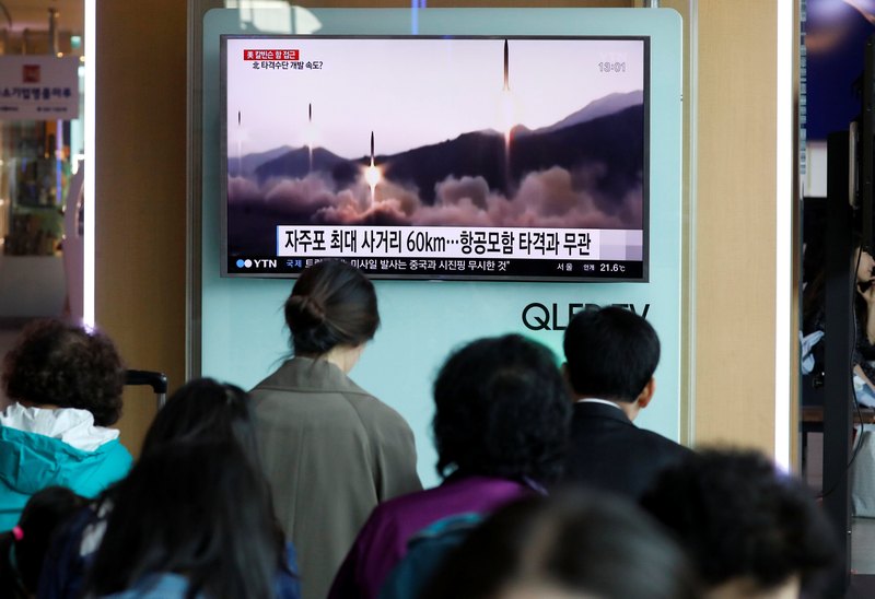 People watch a TV broadcasting of a news report on North Korea's missile launch at a railway station in Seoul April 29, 2017. u00e2u20acu201d Reuters pic