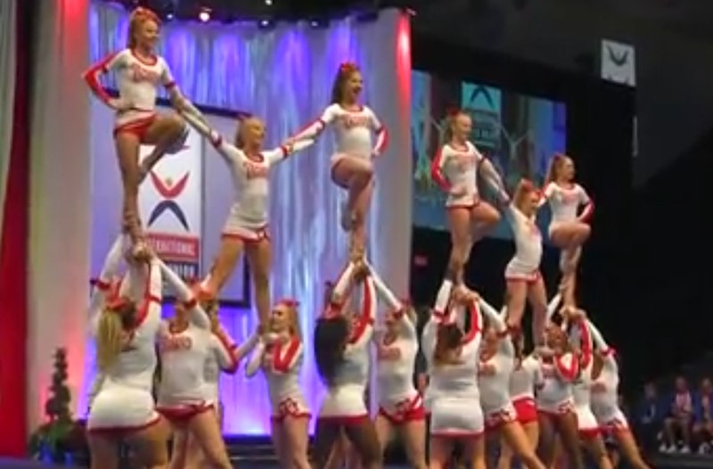 Participants in the World Cheerleading Championships from the Reuters video.