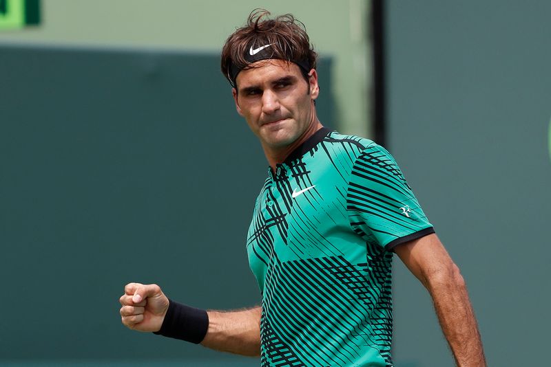 Roger Federer after winning the men's singles title in the Miami Open April 2, 2017. Federer beat Rafael Nadal 6-3, 6-4 in the final. u00e2u20acu201d USA TODAY Sports/Reuters pic