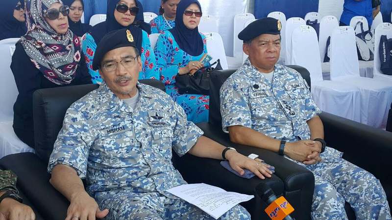 Hishammuddin speaks to reporters after attending the 83rd Royal Malaysian Navy anniversary at the Sepanggar naval base in Kota Kinabalu April 27, 2017.