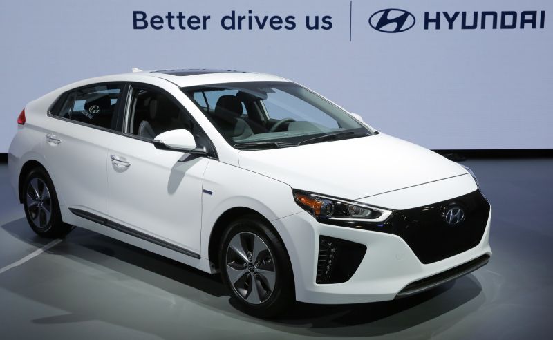 A 2017 Hyundai Ioniq electric car is displayed at the 2017 New York International Auto Show in New York City April 14, 2017. ― Reuters pic
